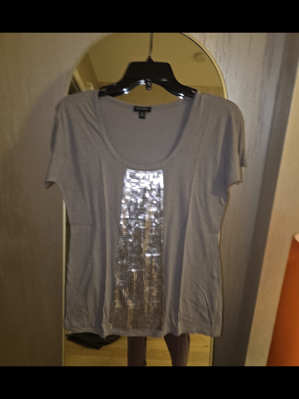 Nine West Gray Short-Sleeve Tee with Silver Sequin Panel